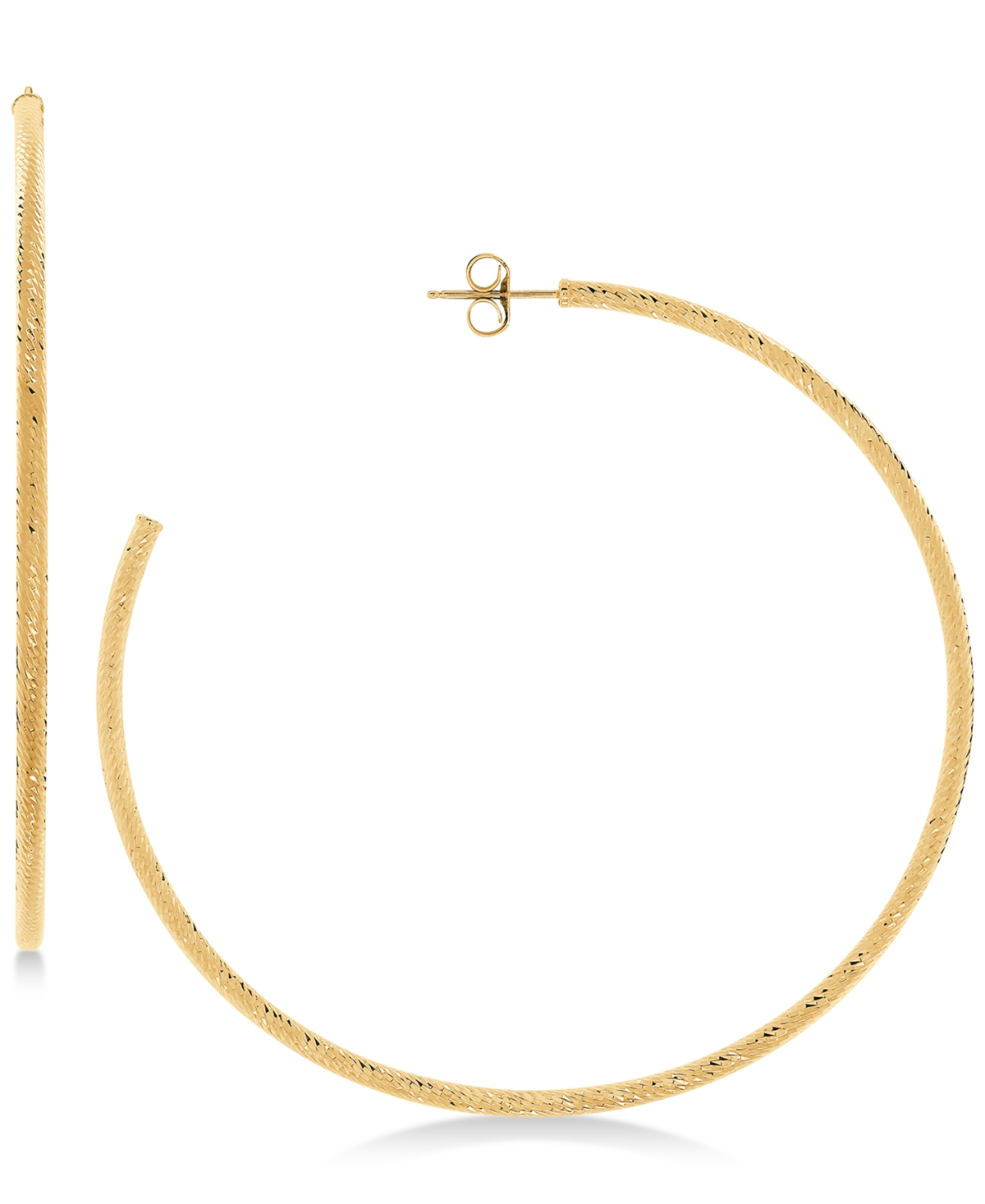 Textured Skinny Hoop Earrings (1-1/2") in 14k Gold - Yellow Gold
