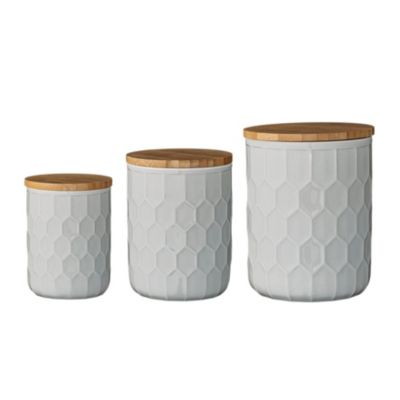 White Stoneware Canister Set With Bamboo Lids Incomplete Includes 2   11173408 Fpx.tif