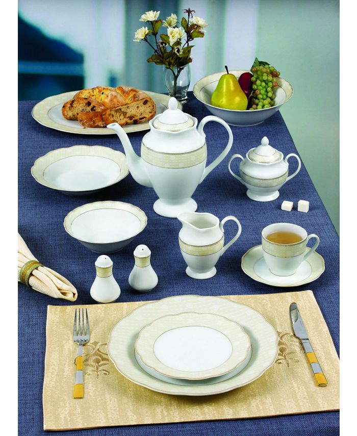 Lorren Home Trends - 57 Piece Wavy Dinnerware Set-Porcelain China Service for 8 People-Tova