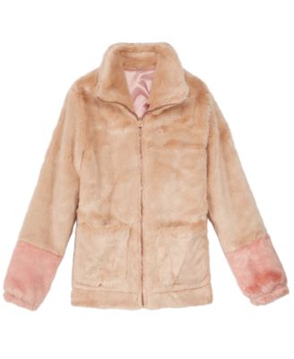Jessica Simpson - Big Girls Colorblocked Reversible Faux-Fur Jacket