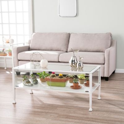 Southern Enterprises Louisburg Terrarium White Display Cocktail Table