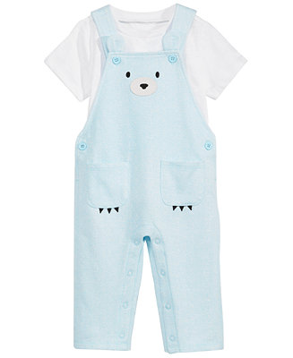 First Impressions Baby Boys 2-Pc. Bear Face Overalls & Shirt, Created ...
