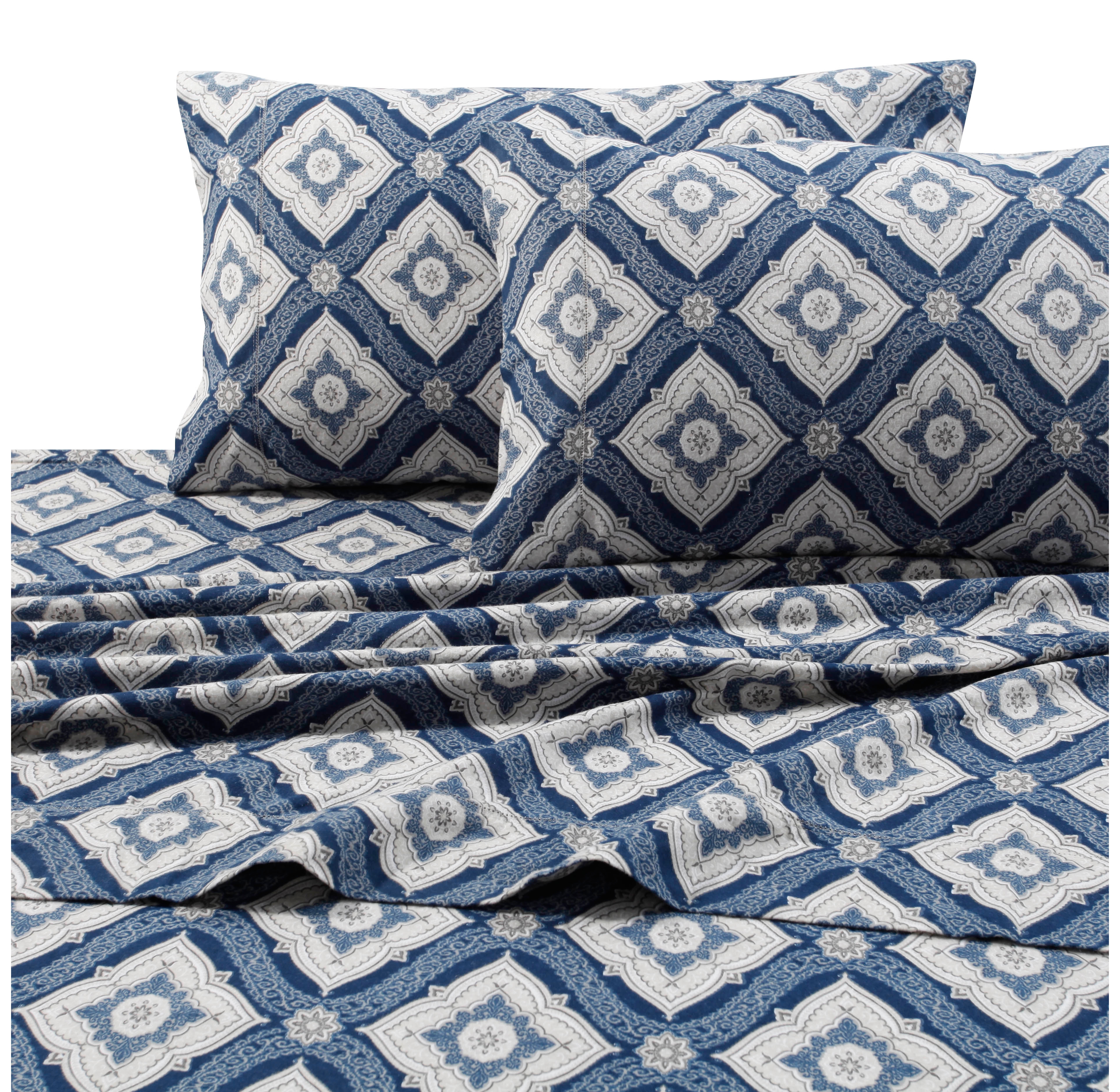 Tribeca Living Flannel Damask Printed Extra Deep Pocket Sheet Set, Twin Xl