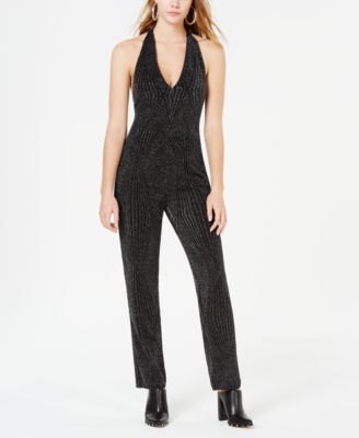 XOXO Metallic Halter-Tie Jumpsuit 