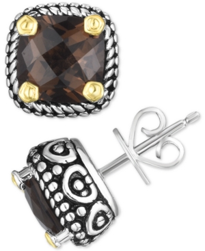 MACY'S SMOKY QUARTZ TWO-TONE STUD EARRINGS (4 CT. T.W.) IN STERLING SILVER & 14K GOLD