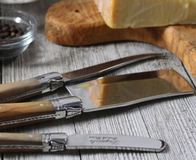 Laguiole Connoisseur Olive Wood Cheese Knife Set, 3 Piece.