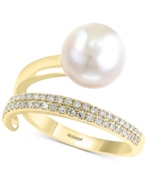 image of Effy Cultured Freshwater Pearl (10mm) & Diamond (1/5 ct. t.w.) Wrap Ring in 14k Gold