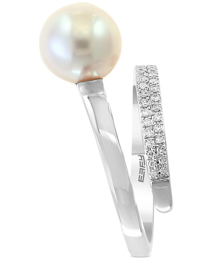 EFFY Collection - Cultured Freshwater Pearl (10mm) and Diamond (1/8 ct. t.w.) Ring in 14k White Gold