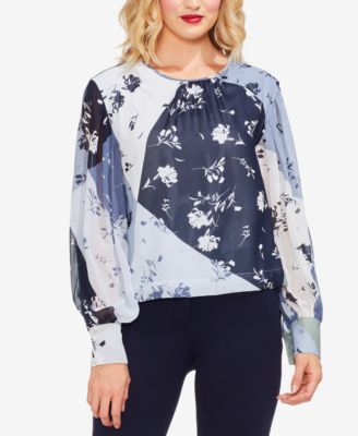 Vince Camuto - Patchwork-Print Bishop-Sleeve Top