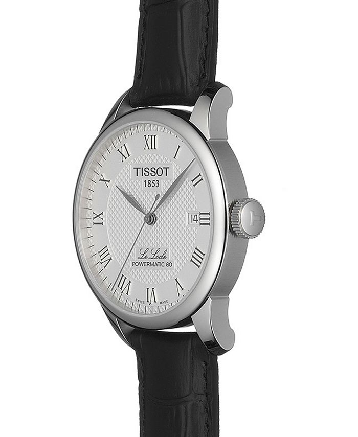 Men's Swiss Automatic T-Classic Le Locle Powermatic 80 Black Leather Strap  Watch 39.3mm
