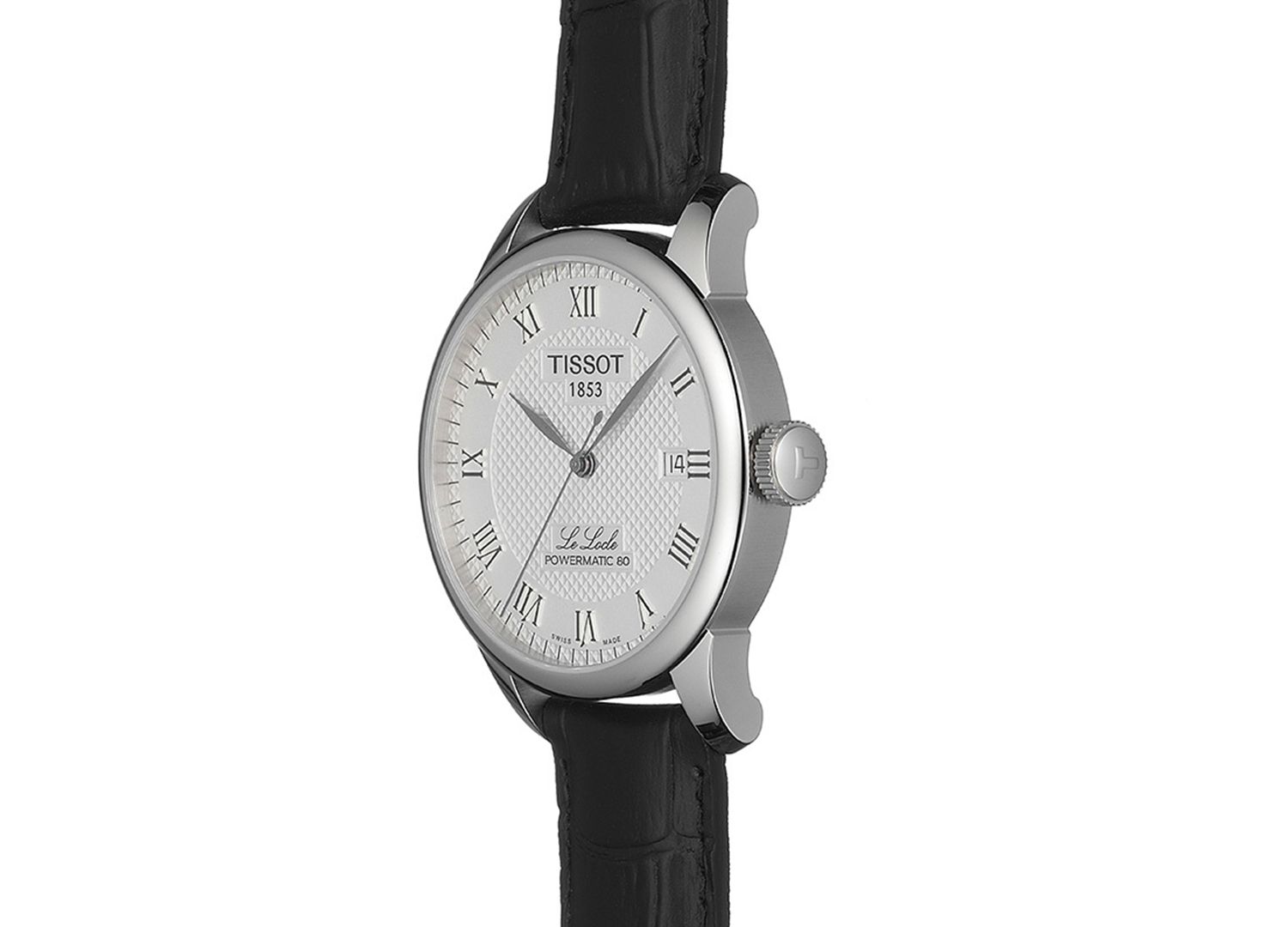 Men's Swiss Automatic T-Classic Le Locle Powermatic 80 Black Leather Strap Watch 39.3mm