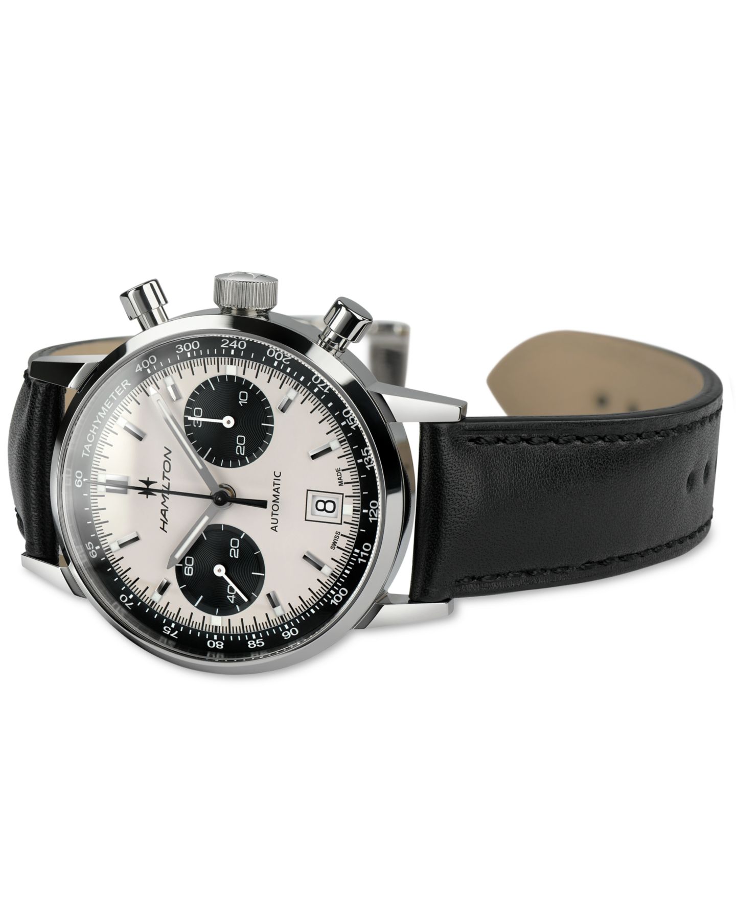 Мужские часы Hamilton Swiss Automatic Chronograph Intra-Matic Black Leather Strap Watch 40mm — фото 3