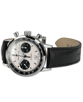 Hamilton - Men's Swiss Automatic Chronograph Intra-Matic Black Leather Strap Watch 40mm