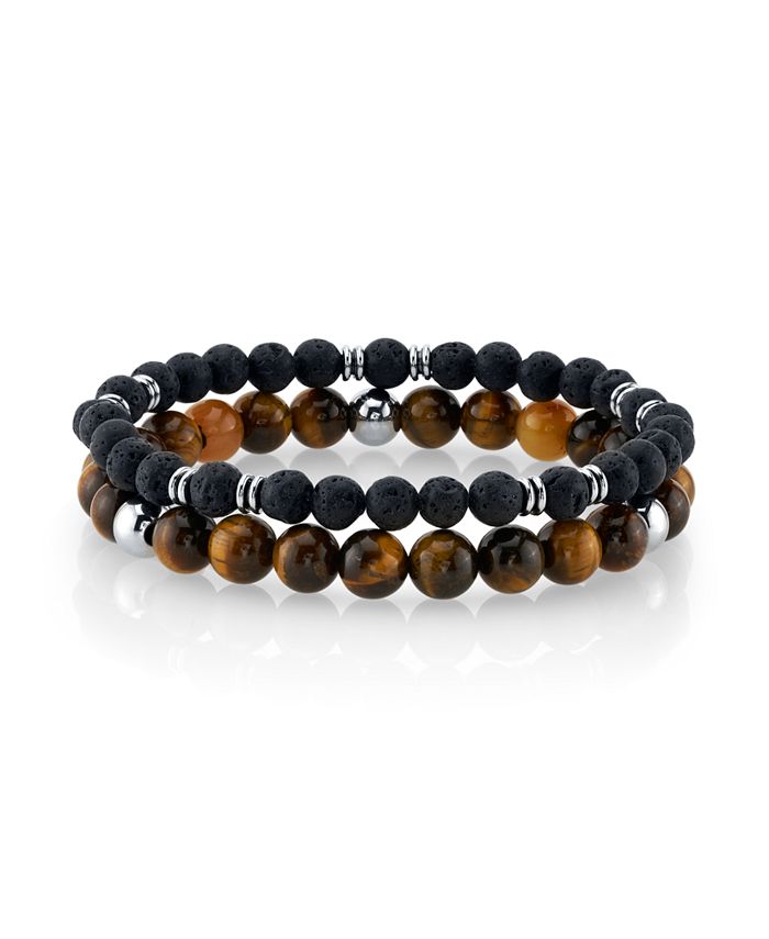 He Rocks Tiger Eye Stone and Black Lava Bead Double Bracelet with ...