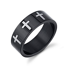 Black Stainless Steel Ring Featuring Cross Design