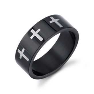 He Rocks Black Stainless Steel Ring Featuring Cross Design - Macy's