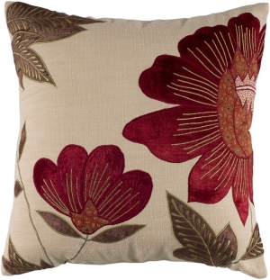Rizzy Home Floral Polyester Filled Decorative Pillow, 18" X 18" In Red