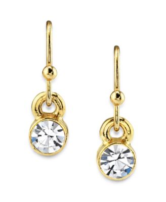 14K Gold-tone Round Crystal Wire Drop Earring