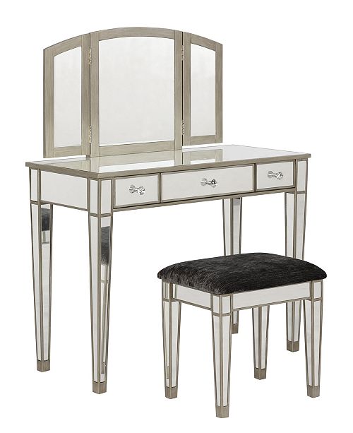 Linon Home Decor Tessa Vanity Set With Bench And Mirror Reviews