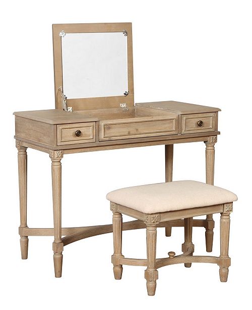 Linon Home Decor Cyndi Gray Wash Vanity Set With Bench And