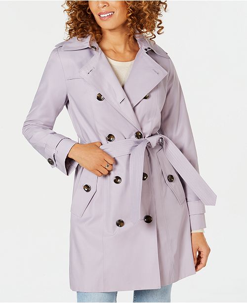 London Fog Women's Water-Repellent Single-Breasted Hooded Trench Coat - Pebble Beige Size S