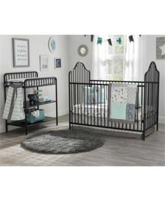 grey crib and changing table set