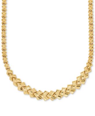 Italian Gold - Stampato Leaf Link 17" Chain Necklace in 10k Gold