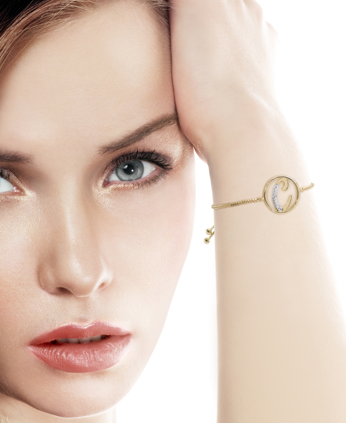 Diamond Accent Initial Bolo Bracelet in 18kPlate - C