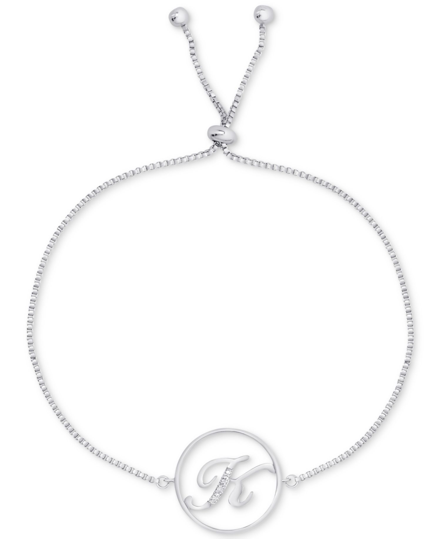 Diamond Accent Initial Bolo Bracelet in Silver-Plate