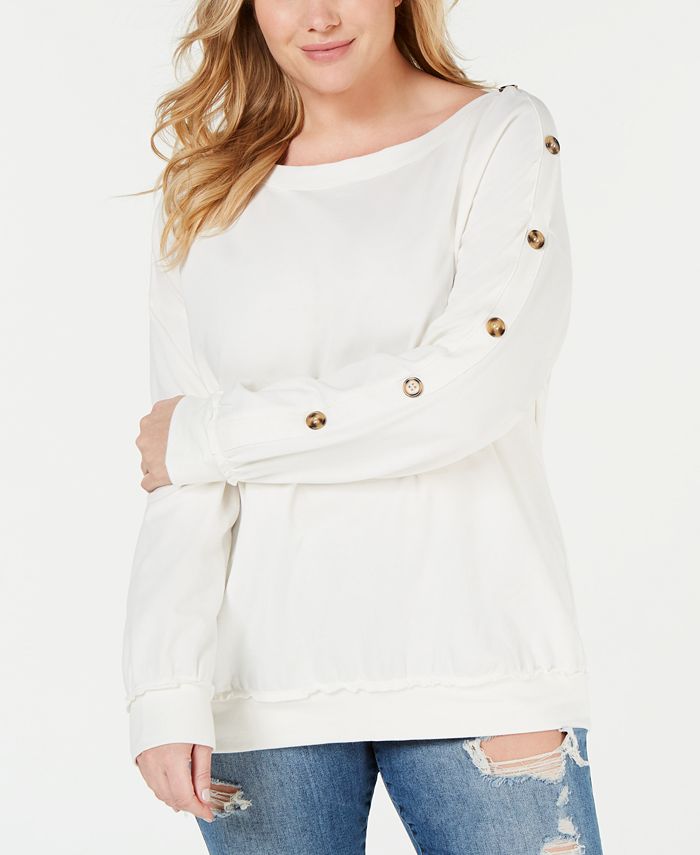 Eyeshadow Plus Size Side Button Sleeve Pullover Macy's