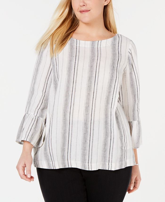 Charter Club Plus Size Striped Linen Top, Created for Macy's & Reviews Tops Plus Sizes Macy's