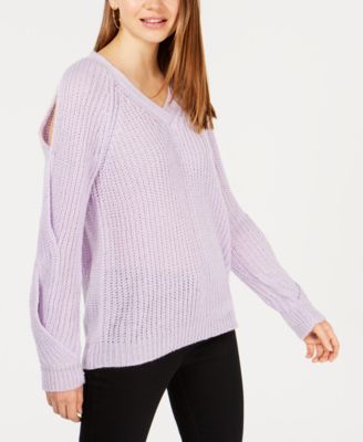 Crave Fame - Juniors' V-Neck Twisted Long-Sleeve Sweater