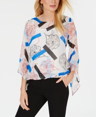 Alfani Women's Petite Angel-Sleeve Printed Top Black Size Petite Medium