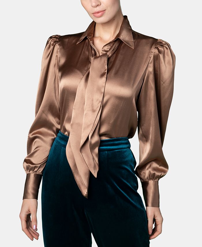 INSPR Brittany Xavier x Satin Tie Neck Top, Created for Macy's - Macy's