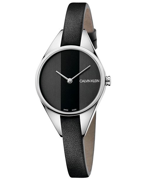 Calvin Klein Women S Swiss Rebel Black Leather Strap Watch 29mm Reviews All Fine Jewelry Jewelry Watches Macy S