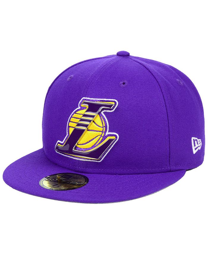 NBA Los Angeles Lakers Purple Gold Metal Badge Era 59Fifty Fitted Hat Cap  Basket