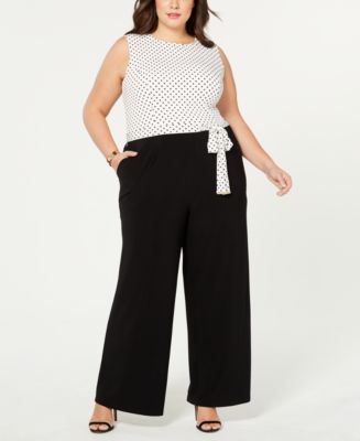 Tommy Hilfiger Plus Size Dot-Print Wide-Leg Jumpsuit, Created for Macy ...