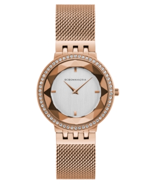 image of Bcbgmaxazria Ladies Rose Gold Tone Mesh Bracelet Watch with Silver Dial, 35mm
