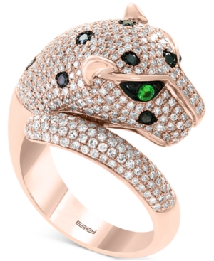 image of Effy Diamond (1-1/2 ct. t.w.) & Tsavorite Accent Panther Ring in 14k Rose Gold