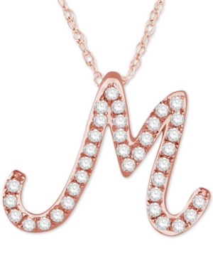 image of Diamond Initial Pendant Necklace (1/10 ct. t.w.) in 14k Rose Gold Over Sterling Silver, 16