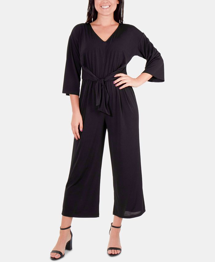 NY Collection Petite Tie-Front Wide-Leg Jumpsuit - Macy's