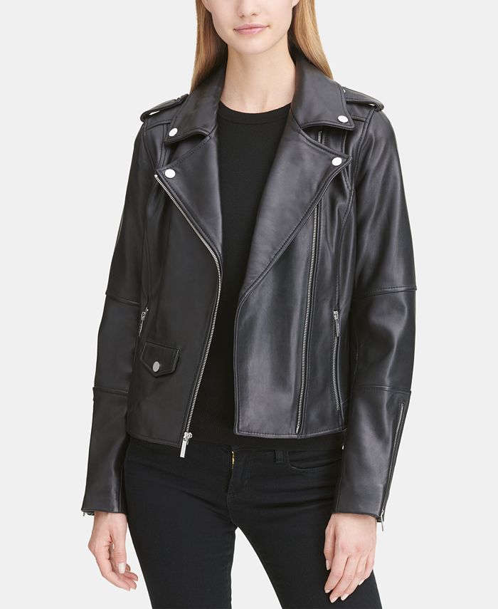 DKNY Leather Moto Jacket, Created for Macy's - Macy's