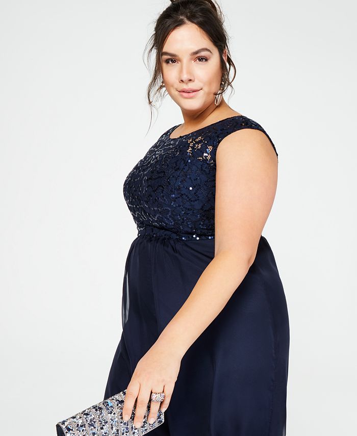 City Chic Trendy Plus Size Sequined Lace Gown - Macy's