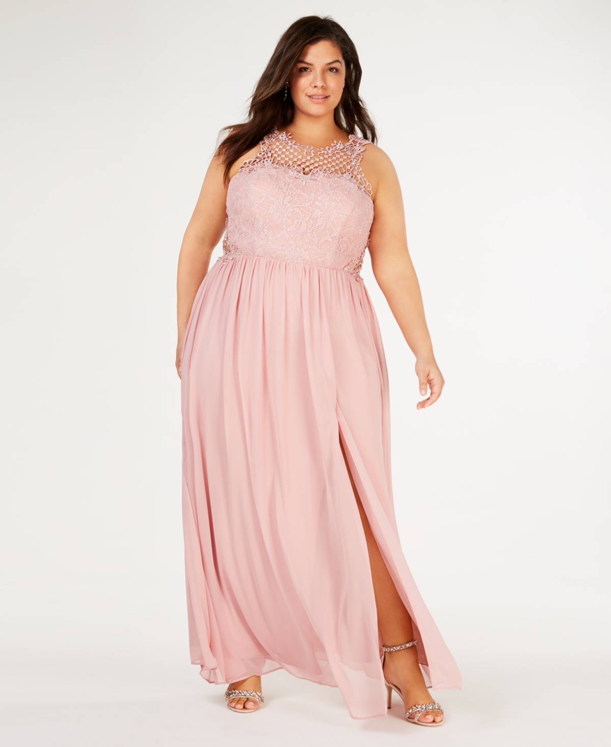 City Studios Trendy Plus Size Embellished Illusion Tulip Gown