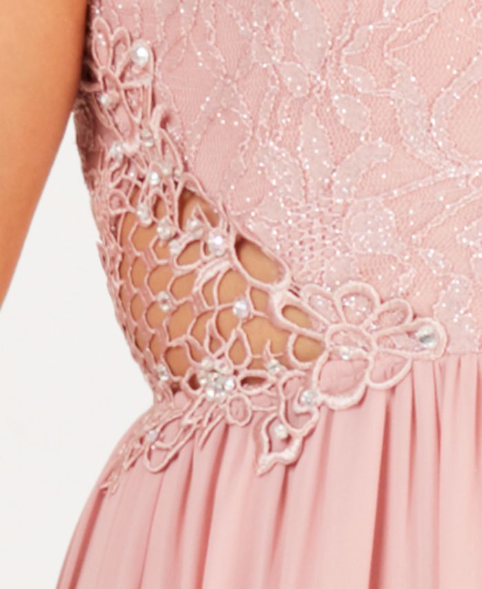 City Studios Junior's Embellished Illusion Tulip Gown Pink Size 9
