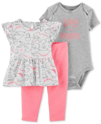 Carter's Baby Girls 3-Pc. Dino-Print Cot Top, Bodysuit & Leggings Set ...