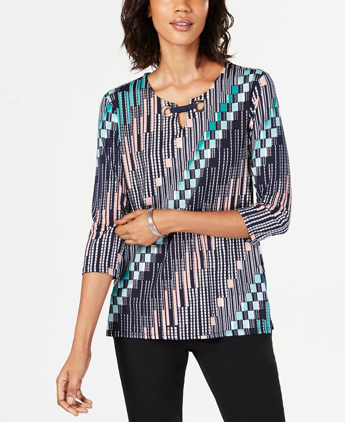 Jm Collection Petite Grommet Cold-Shoulder Top Blue Size Petite M main image 1