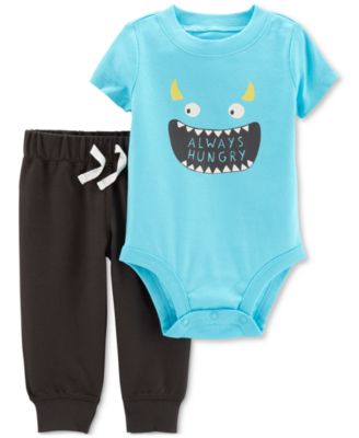 Carter's - Baby Boys 2-Pc. Monster-Print Cotton Bodysuit & Pants Set