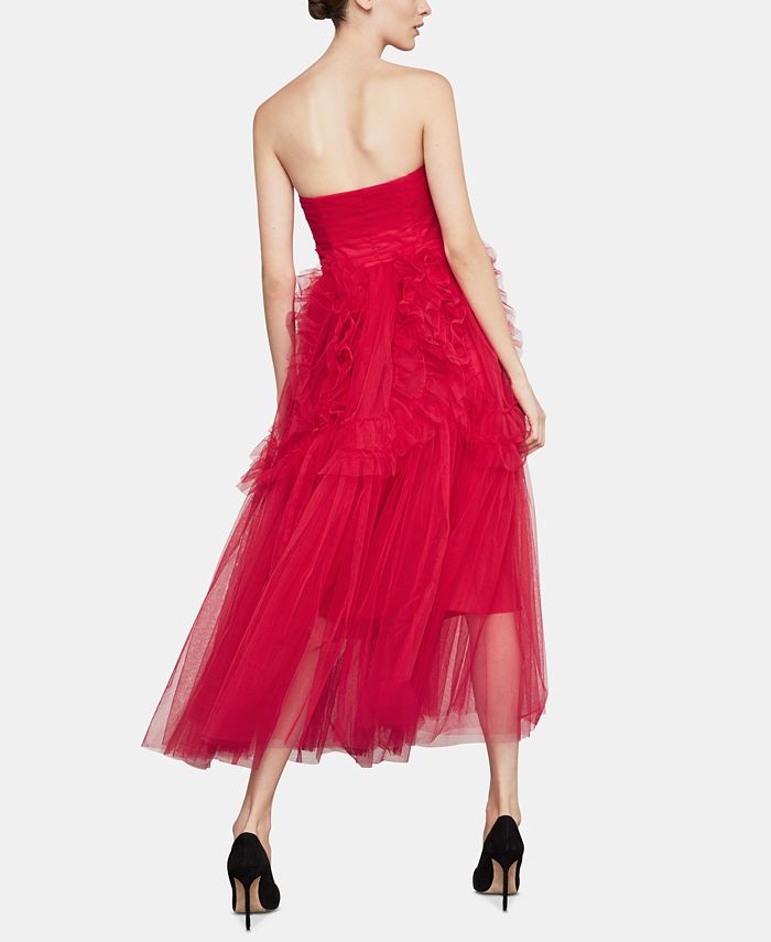 bcbgmaxazria strapless ruffled tulle gown