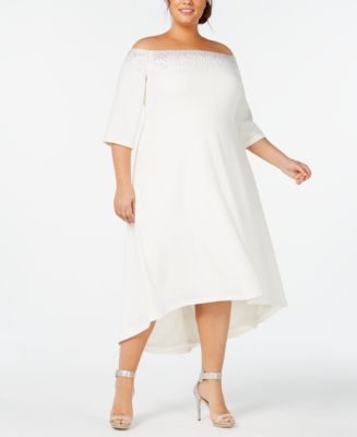 Calvin Klein Plus Size Off-The-Shoulder Crepe Dress White Size 22W